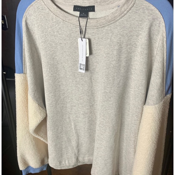 💫HP‼️💫 NWT SANCTUARY “All The Feels” Sherpa Colorblock Sweatshirt in Gray, XL - Picture 4 of 9